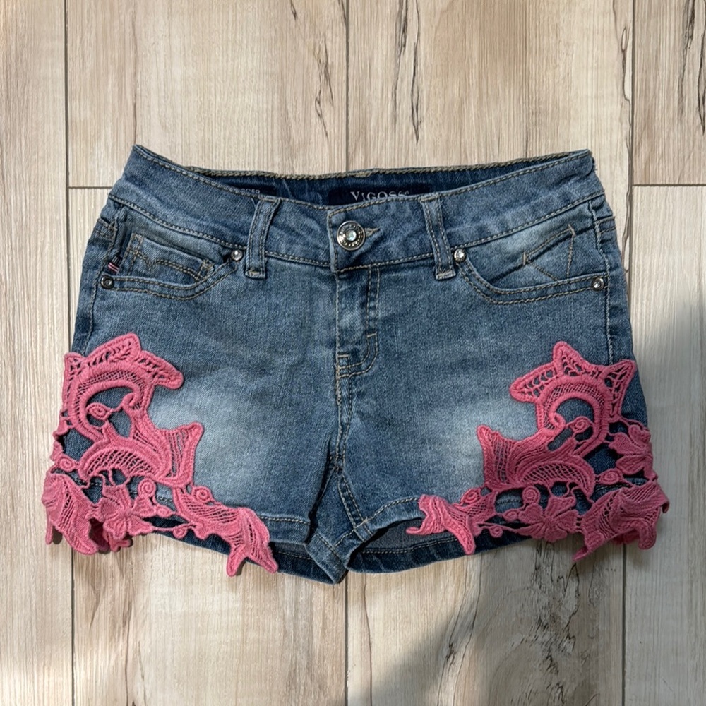 Vigoss Girls size 8 Denim Shorts with Pink Lace